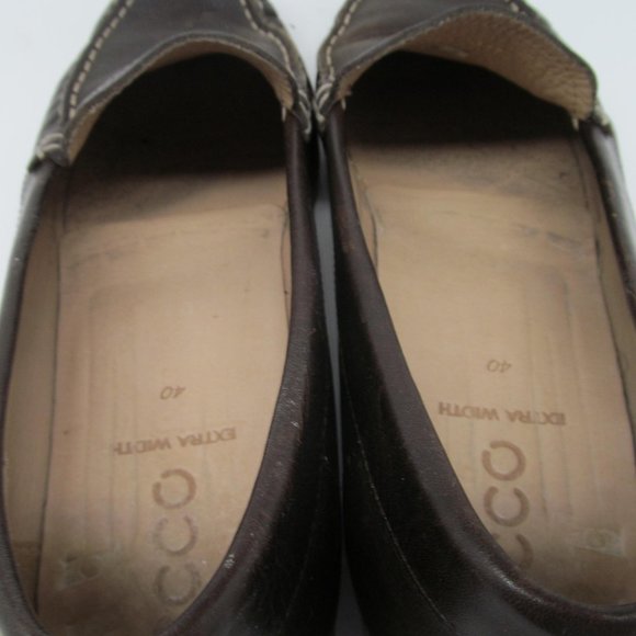 Ecco Womens Brown Leather Moc Toe Flats Loafers Size US 9.5 EUR 40 Extra Width - Picture 5 of 11